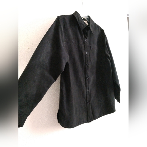 Studio Works Black Shirt Faux Suede Button Front Tunic Length Oversized Small - Picture 2 of 4